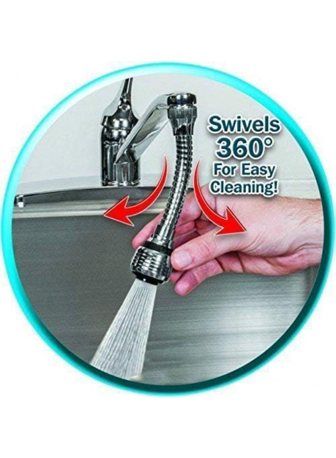 خرطوم رشاش للحوض برأس دوار مثبت بالصنبور من دون استخدام اليدين فضي - Image 2